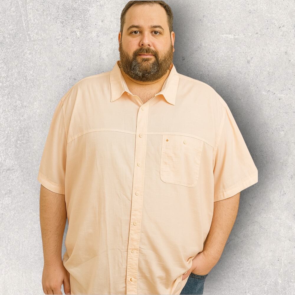IZOD Saltwater Men’s 4XL Peach Button Up Short Sleeve Casual Big & Tall Shirt